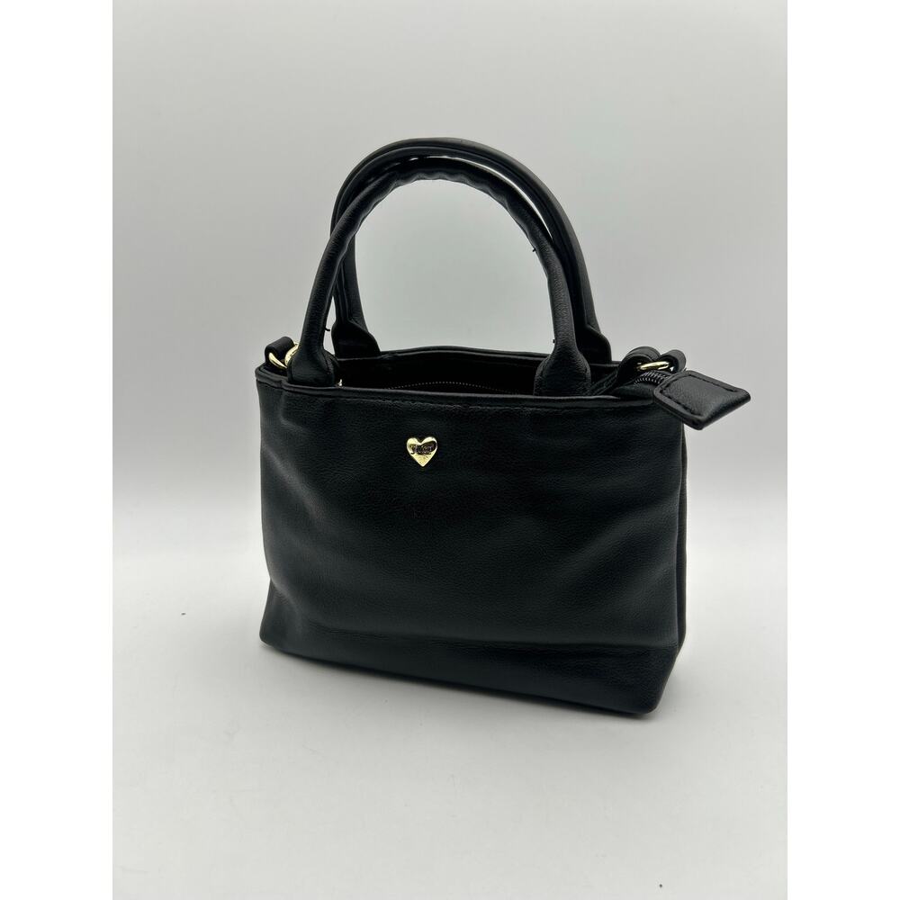 Juicy Couture Mini Satchel Black Leather Top Handle Bag Gold Heart Logo Purse